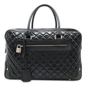 CHANEL Matelasse Handbag Boston Bag Leather Enamel Black